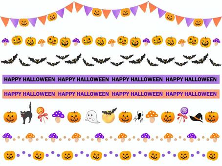 ハロウィンのライン ライン,飾り罫,ハロウィン,罫線,フレーム,水彩,あしらい,手描き,かぼちゃ,ガーランドのイラスト素材