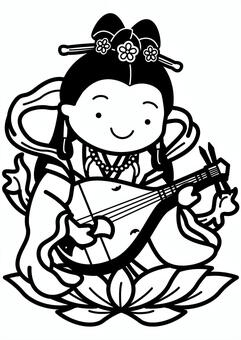 弁財天-1c 弁財天,弁天,七福神,神様,琵琶,領巾,花,蓮,着物,楽器のイラスト素材