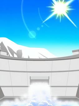 冬のダム ダム,水力発電所,水門,放水,建物,巨大建造物,公共事業,観光,旅行,鉄筋コンクリートのイラスト素材