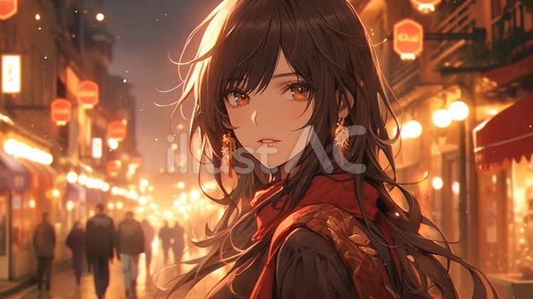 夜の灯りが似合う女性② 人物,女性,ポートレートのイラスト素材