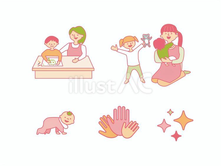 保育の素材いろいろ 女性,女の子,男の子のイラスト素材