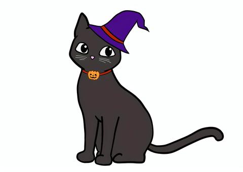ハロウィン 猫 猫,ネコ,ねこ,ハロウィン,黒猫,かぼちゃ,帽子,ハット,紫,手描きのイラスト素材