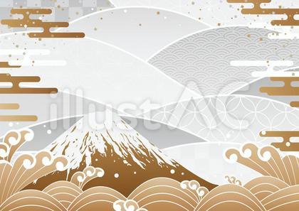 富士山と波の和風背景素材