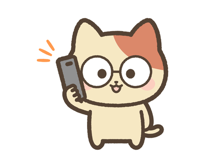 笑顔で電話をするねこのイラスト（メガネ） ねこ,電話,かける,スマホ,連絡,笑顔,日常,表情,電話する,かわいいのイラスト素材