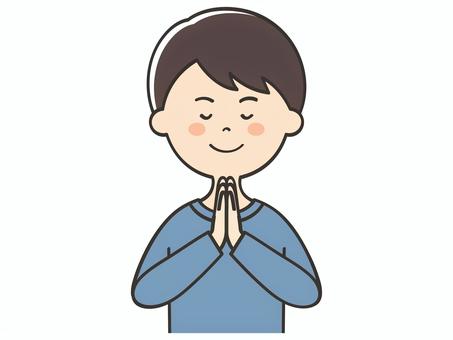 合掌する男性 合掌する男性 願い事,お願い,祈る,祈願,お祈り,参拝,神社参拝,お参り,合掌,いただきますのイラスト素材