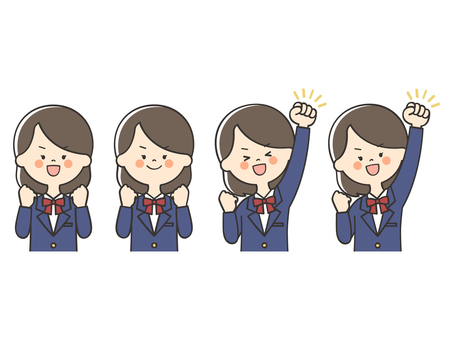 向上心のある女子学生のセット やる気,頑張る,元気,頑張ろう,応援,ガッツポーズ,向上心,努力,挑戦,ファイトのイラスト素材