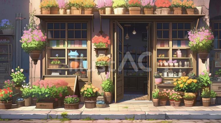 可愛い街のお花屋さん 街,花屋,かわいいのイラスト素材