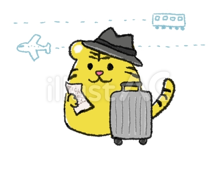 旅行に行くとら 虎,旅行,スーツケースのイラスト素材