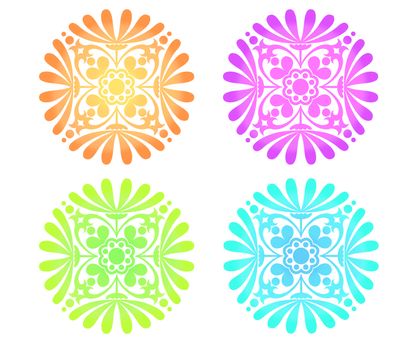 花の文様　丸い４色 模様,花,丸い,植物,パターン,オレンジ,ピンク,黄緑,水色,４色のイラスト素材
