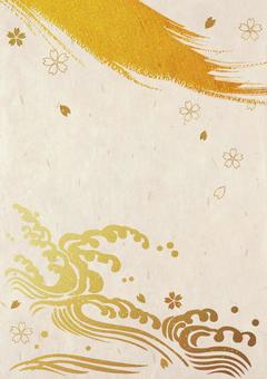 Gold foil pen wave _ Japanese paper background 3232, new year's card, pen, wave, JPG and AI