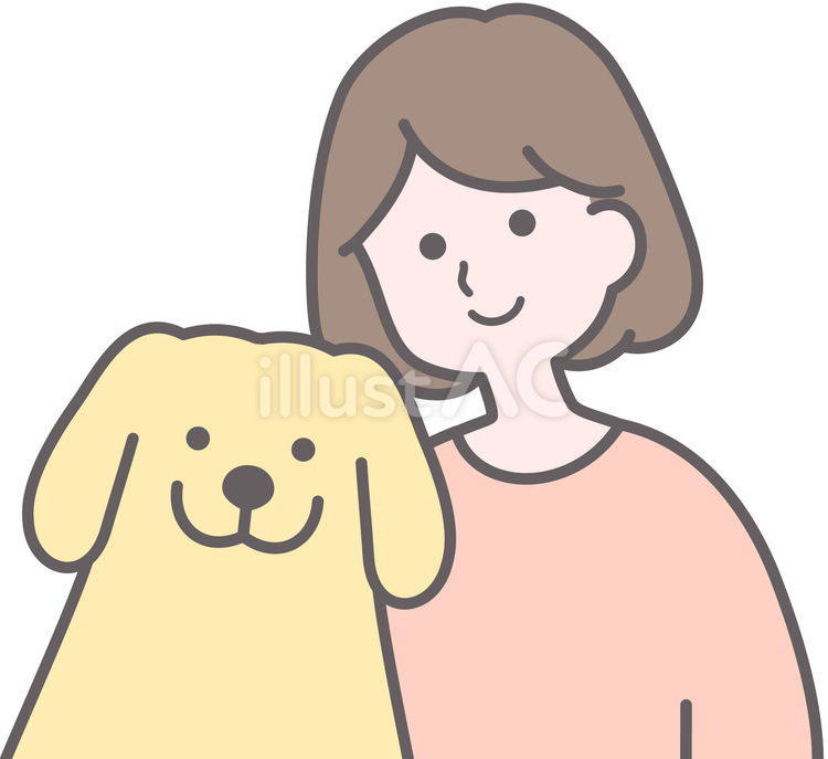 寄り添う犬と飼い主の女性 犬,愛犬,飼い主のイラスト素材