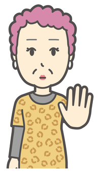  手を差し出して止めているおばちゃん ストップ,おばちゃん,大阪,ヒョウ柄,おばはん,中年,女性,関西,派手,おばさんのイラスト素材