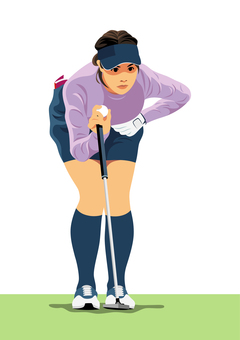 女子プロゴルファー28 ゴルフ,ゴルファー,ゴルフボール,パター,パターライン,ゴルフクラブ,パット,パッティング,アスリート,スポーツのイラスト素材