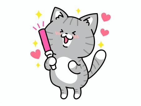 推し活！ピンク担当の猫ちゃん ねこ,ピンク担当,推し活,推し事,推しメン,好き,愛,オタ活,尊い,コンサートのイラスト素材