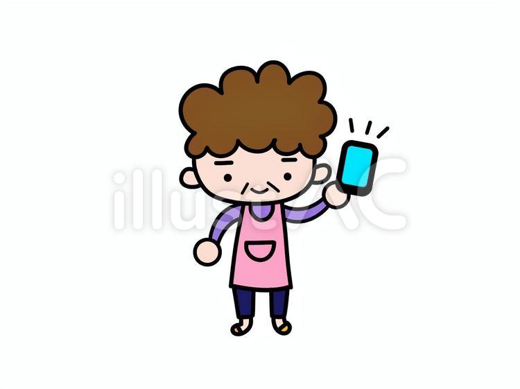 スマートフォンを持つお母さん お母さん,おかん,スマートフォンのイラスト素材