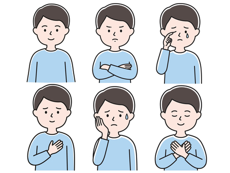 MIX01 上半身 男性_影 SHM 男性,メンズ,笑う,笑顔,怒る,叱る,泣く,悲しい,安心,安堵のイラスト素材