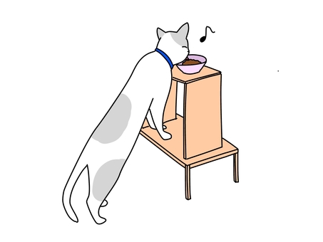 Illustration, cat, table feeding, megaesophagus, 