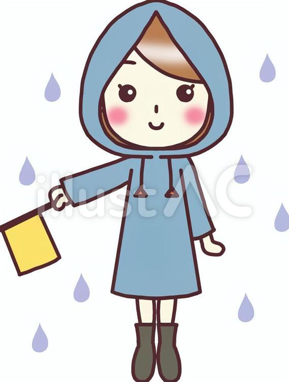 レインコートを着た女性　見守り隊（全身） 女性,雨合羽,レインコートのイラスト素材