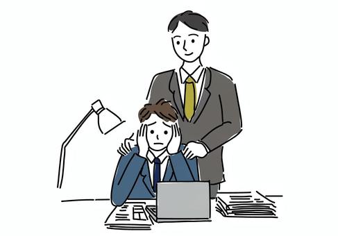 退職や転職、仕事に悩む人をサポートする人 退職や転職、仕事に悩む人をサポートする人 退職,転職,悩む,退職代行,会社員,ビジネスマン,男性,サポート,上司,落ち込むのイラスト素材