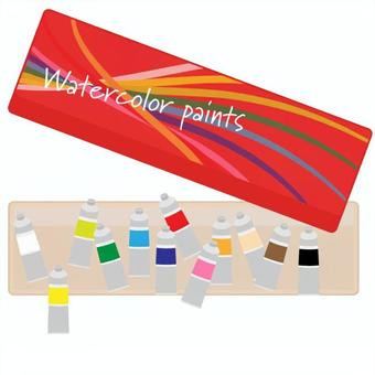 箱に入った散らばった12色の絵の具  絵の具,画材,文房具,チューブ,カラフル,水彩,アクリルのイラスト素材