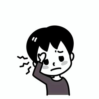 男の子　頭痛　白黒 頭痛,白黒,子供,片頭痛,病気,症状,不調,男の子,風邪,インフルエンザのイラスト素材