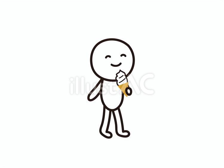 ソフトクリームを食べる棒人間のイラスト ソフトクリーム,バニラアイス,アイスのイラスト素材