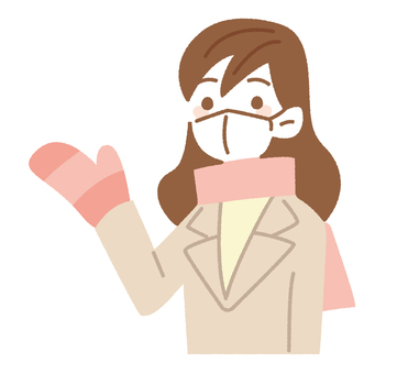 防寒着で案内をする女性のイラスト 女性,主婦,お母さん,感染症,冬,予防,対策,風邪,インフルエンザ,マスクのイラスト素材