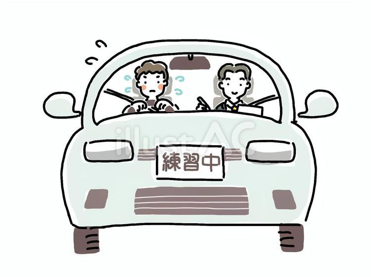 自動車教習を受ける男性のイラスト 教習車,教習所,自動車学校のイラスト素材