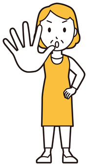  エプロンおばちゃん(黄)-008-全身 中止,おばちゃん,エプロン,お母さん,ママ,中年,おばさん,主婦,人物,かわいいのイラスト素材