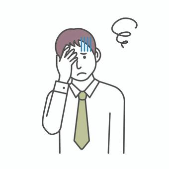 男性会社員イラスト / 悩む・困る・頭痛 人物,男性,会社員,悩む,頭痛,サラリーマン,ビジネスマン,困る,考える,アジア人のイラスト素材