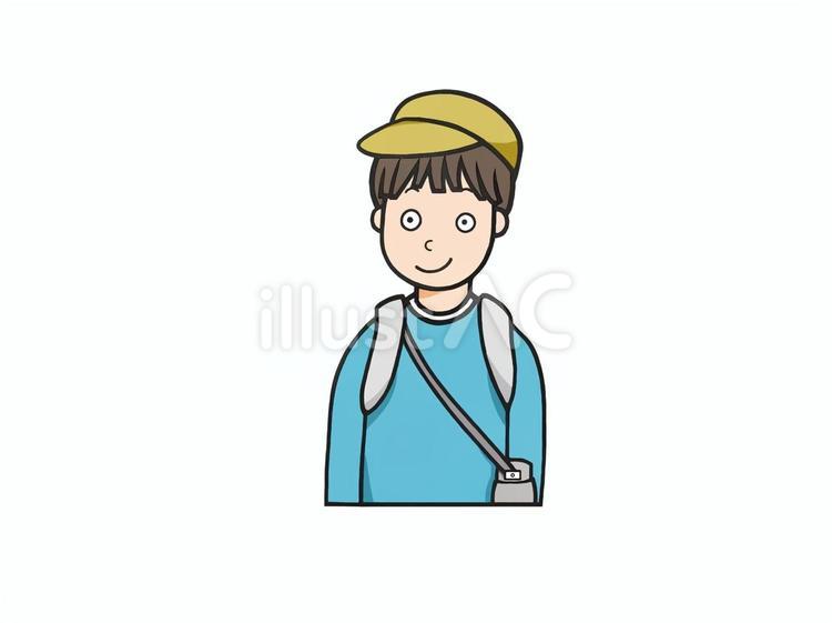 楽しみにしていた遠足当日の小学生男子 少年,長袖,手書きのイラスト素材