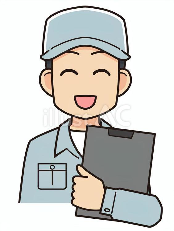 笑顔の資料を持つ帽子をかぶった男性作業員 男性,作業員,帽子のイラスト素材