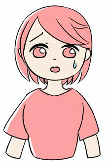 桃色の女の子　困り顔でボディあり 手描き,ピンク,テレ顔,女の子,女性キャラクター,ピンク髪,アニメ風,キャラクター素材,イラスト素材,シンプルのイラスト素材