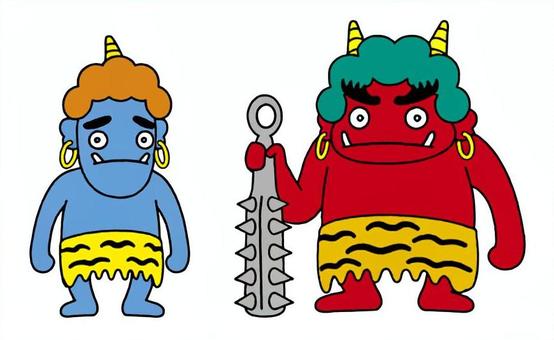 #3446赤鬼青鬼 赤鬼,青鬼,鬼,節分,豆まき,2月,行事,イラスト,かわいい,キャラクターのイラスト素材