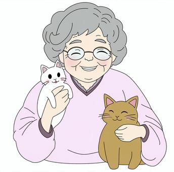 삽화, 고양이 좋아, 할머니, 노인, 