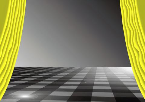 カーテンオープン　 カーテン,オープン,ステージ,ショー,お披露目,発表,豪華,黄,暗い,a4のイラスト素材