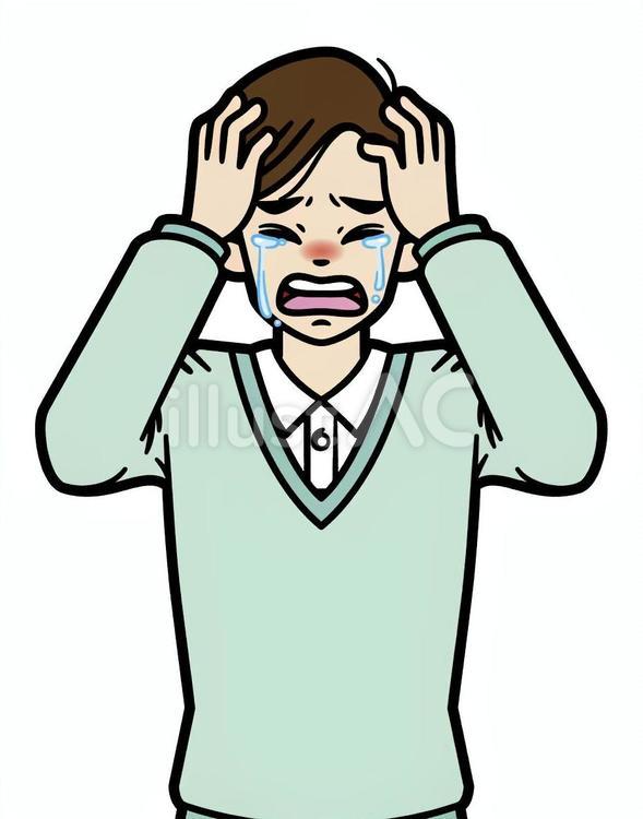 頭を抱え泣き叫ぶ若い私服の男性 人物,男性,カジュアルのイラスト素材