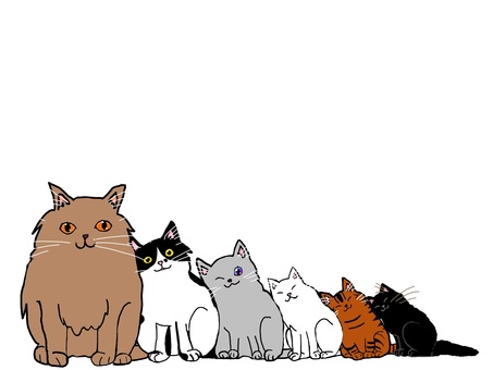 大きいネコから小さいネコフレーム ネコ,フレーム,大きい,小さい,白黒,白色,茶色,グレー,黒色,背の順のイラスト素材
