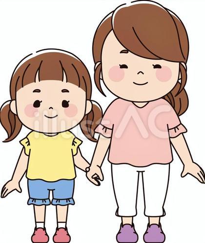 手をつなぐ母と娘(半袖)