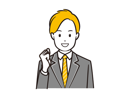 ガッツポーズで笑顔のブレザー男子学生 学生,高校生,生徒,男子,男性,男の子,ガッツポーズ,励まし,やる気,元気のイラスト素材