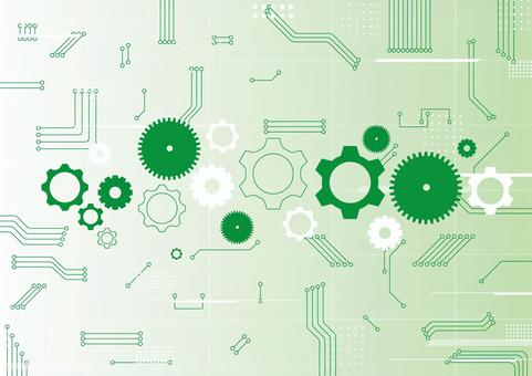 緑色の歯車と電子回路の背景素材 歯車,電子回路,テクノロジー,ライン,ビジネス,デジタル,スタイリッシュ,緑色,背景のイラスト素材