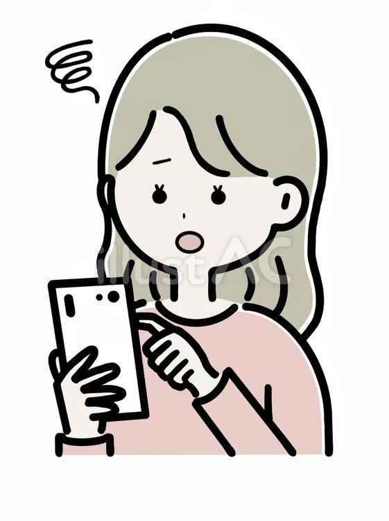 スマホを持つ女性　困り顔 スマホ,スマートフォン,携帯電話のイラスト素材