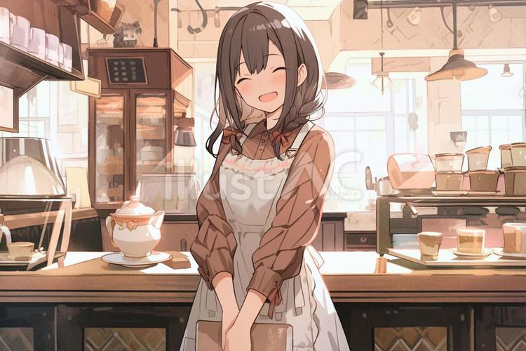 カフェ店員・かわいい女性イラスト カフェ店員・かわいい女性イラスト カフェ,店員,女性のイラスト素材