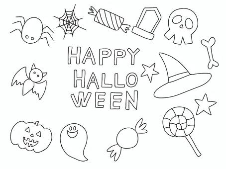 HappyHalloween塗り絵 ハロウィン,イベント,行事,秋,10月,かわいい,かぼちゃ,ジャックオーランタン,おばけ,幽霊のイラスト素材