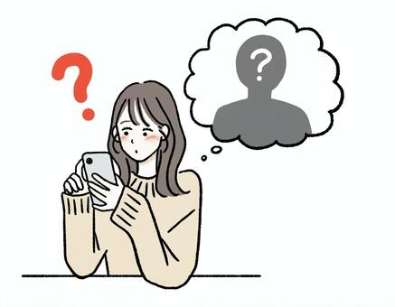 スマホ・誰・どんな人・検索する女性 スマホ,スマートフォン,ネット,友だち,ネット友達,ネッ友,sns,繋がる,顔,知らないのイラスト素材