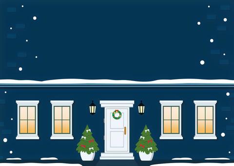 クリスマスのおしゃれな家、冬イラスト クリスマス,クリスマスツリー,背景,ツリー,家,ドア,玄関,窓,建物,冬のイラスト素材
