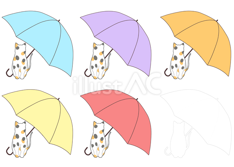 傘雨宿り三毛猫セット 猫,動物,傘のイラスト素材