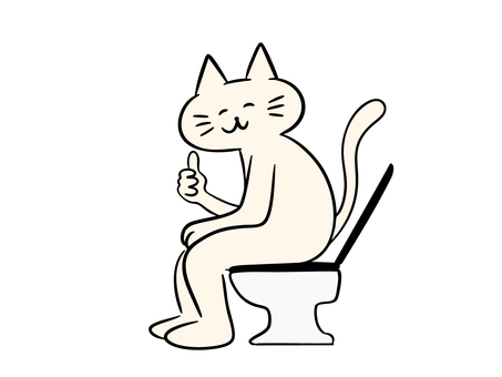 お腹の調子が良い猫（カラー） 猫,トイレ,便器,快便,快調,腸活,スッキリ,健康,元気,暮らしのイラスト素材
