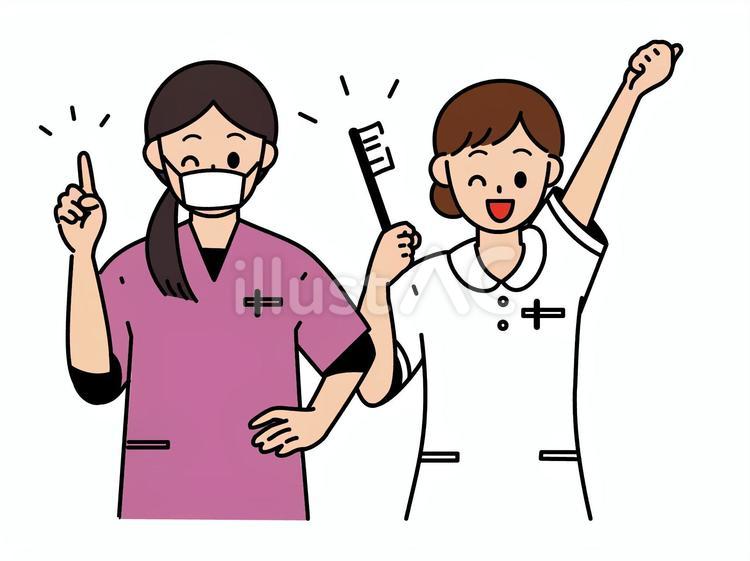 女性歯科医師と歯科衛生士C①２ 歯科医師,歯科衛生士,歯科のイラスト素材
