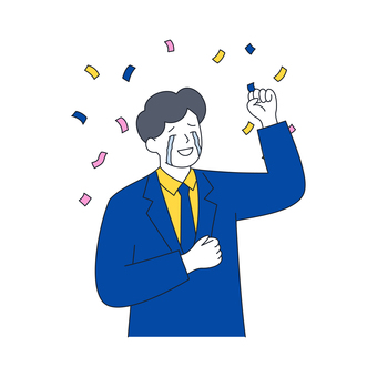 涙を流してガッツポーズする男性 人物,男性,ビジネス,ガッツポーズ,喜び,感動,涙,表情,達成,祝福のイラスト素材